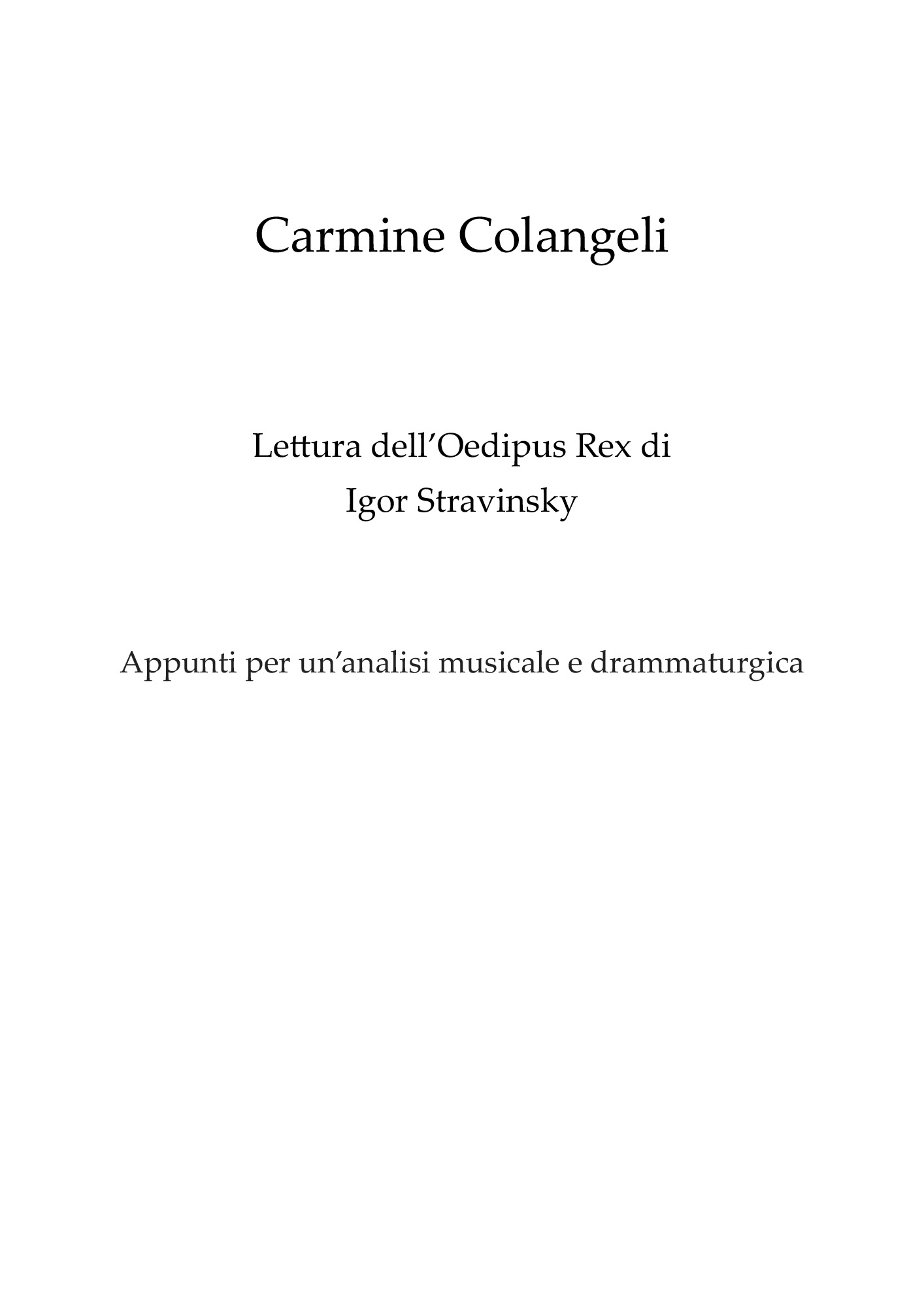 Stravinsky Lettura Oedipus